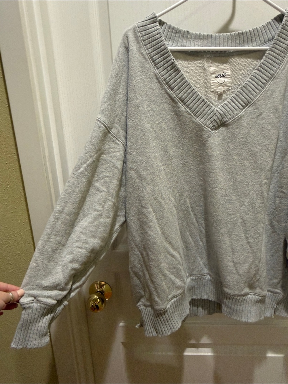 aerie Heather Gray V-Neck Sweater - Picture 3 of 6